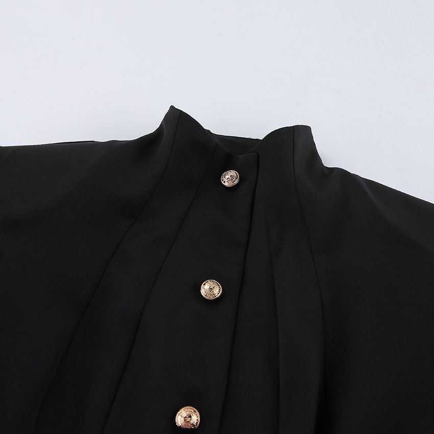 Conjunto de blazer peplum con cuello mandarín negro y minifalda