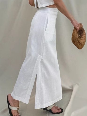 Conjunto de top corto y falda larga de mezcla de lino blanco