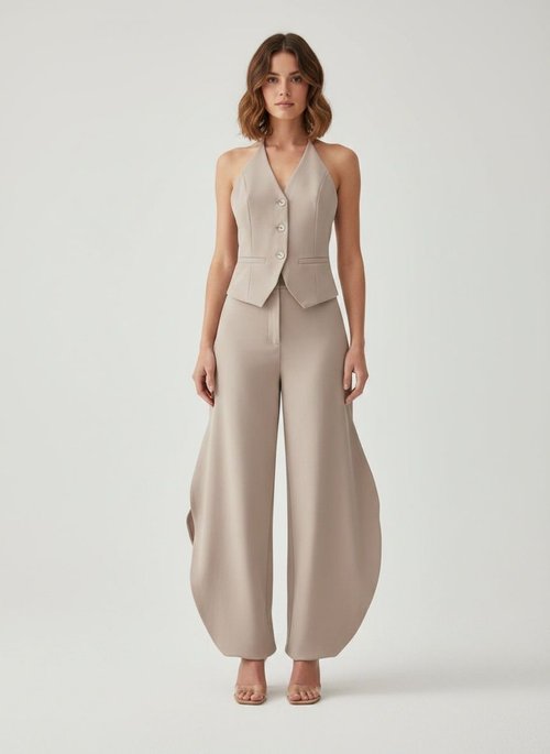 Chic Halter Vest & Wide Leg Pants Set - Elegant 2 Piece