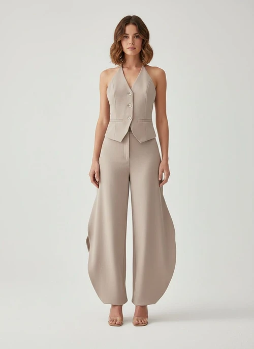 Ensemble chic débardeur dos nu et pantalon large - Élégant 2 pièces