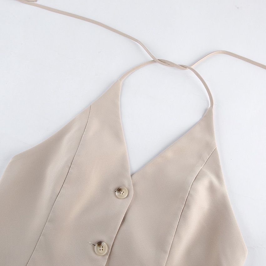 Elegante conjunto de chaleco halter y pantalones de pierna ancha - 2 piezas