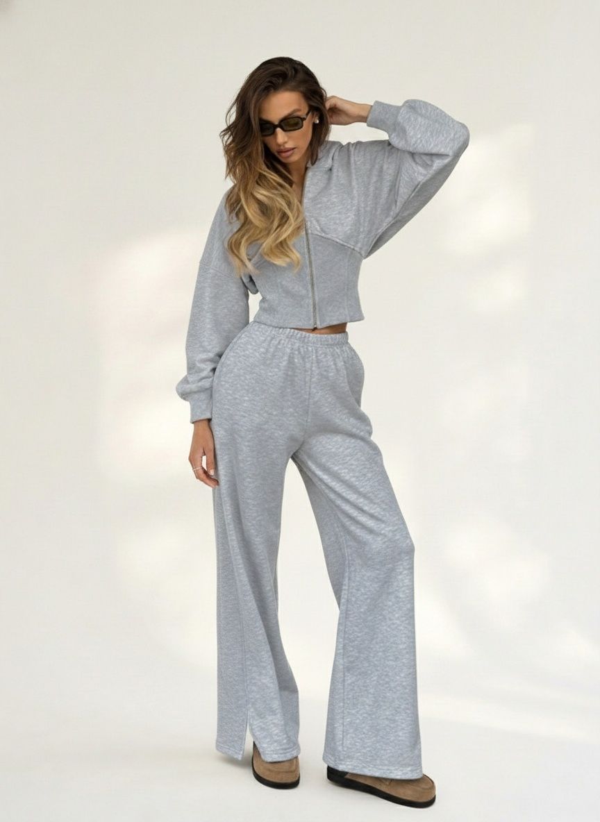 Ensemble corset à capuche côtelé et pantalon de survêtement à jambes larges