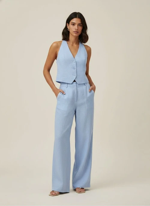 Ensemble débardeur dos nu bleu clair et pantalon large