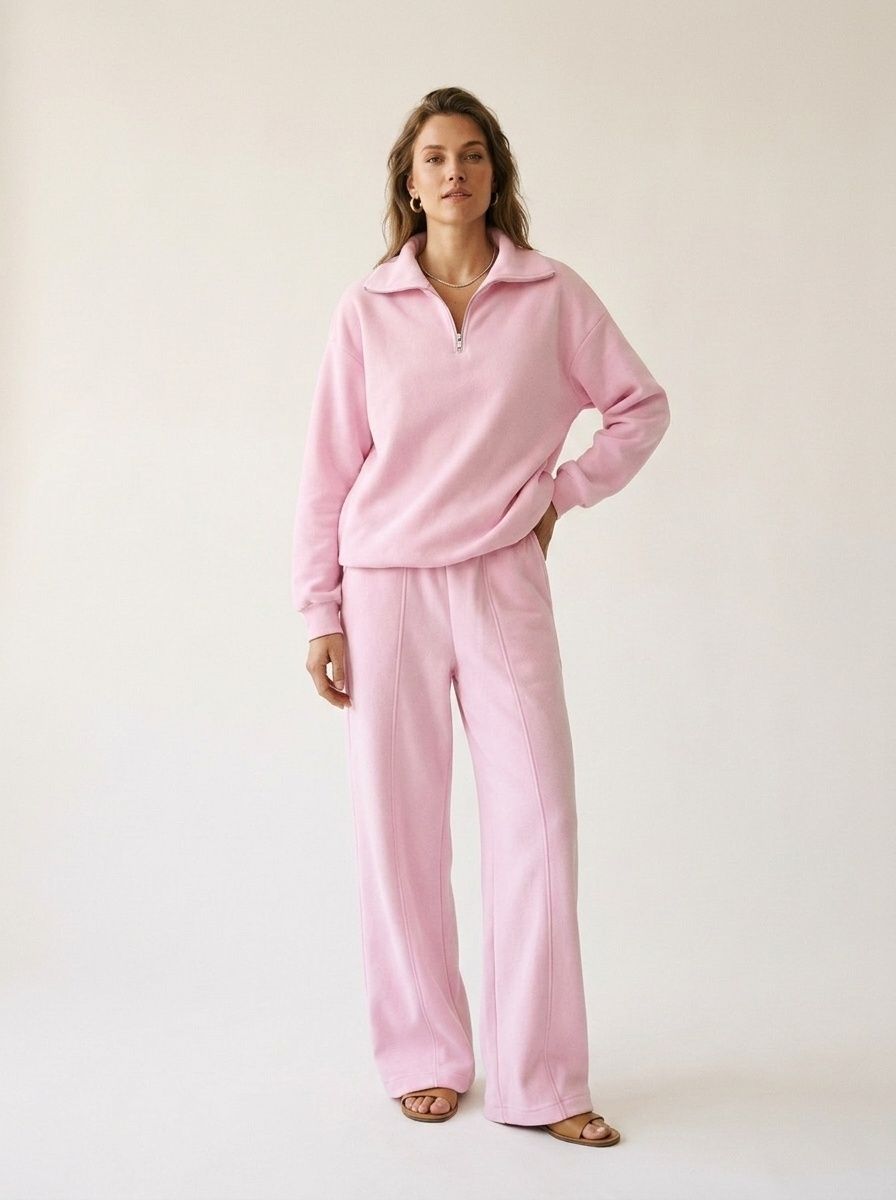 Ensemble sweat-shirt à col zippé et pantalon large pour femme