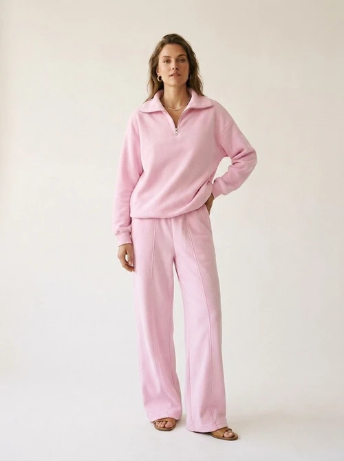 Ensemble sweat-shirt à col zippé et pantalon large pour femme