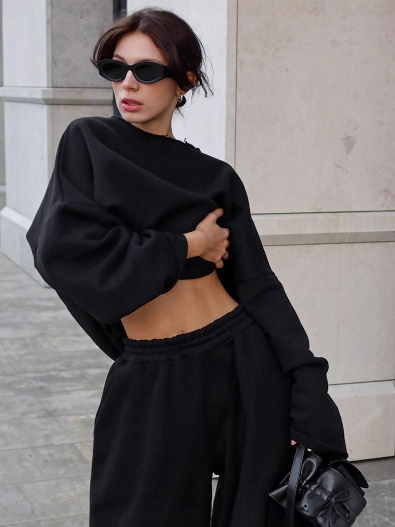 Conjunto de sudadera extragrande y pantalón deportivo de pierna ancha