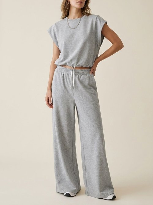 Casual Crop Top & Wide Leg Pants 2 Piece Set
