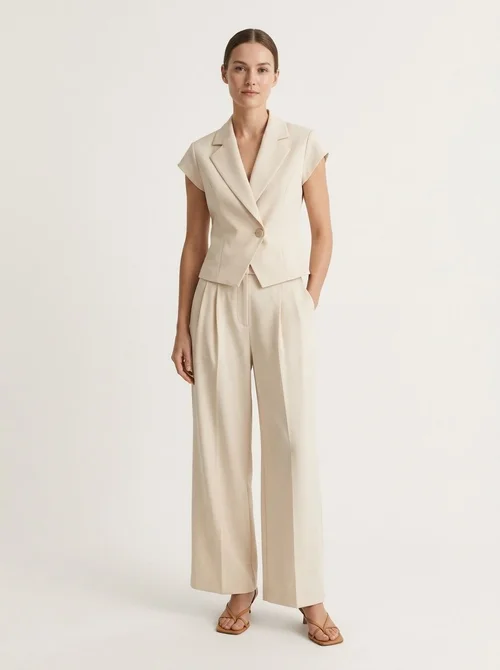 Completo da donna composto da canotta senza maniche e pantaloni a gamba larga.