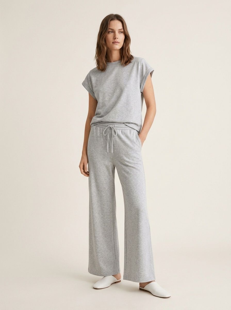Completo da casa composto da crop top e pantaloni della tuta a gamba larga, composto da due pezzi.
