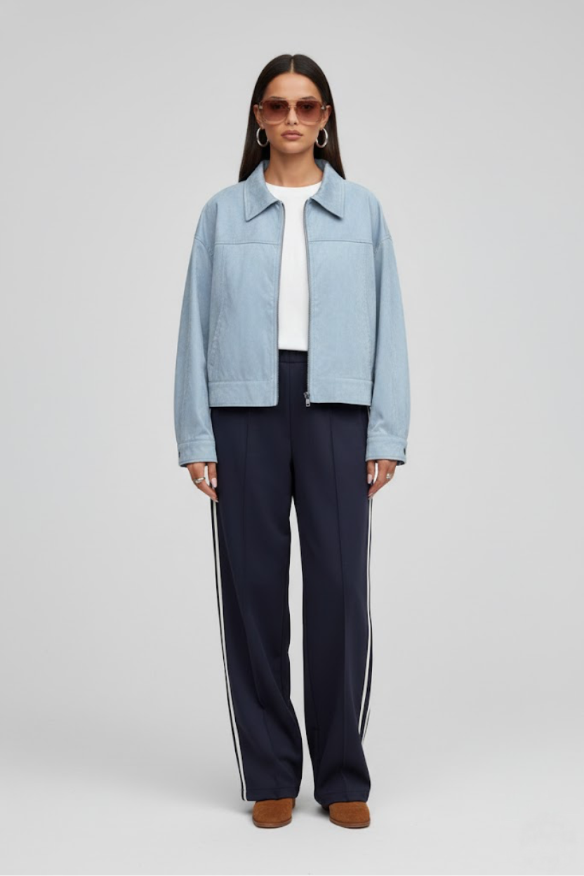 American Retro Leather Jacket (Premium Niche Blue Cool-Toned High-Street Trend Zippered Autumn/Winter Suede-Like Jacket) SFE-00003