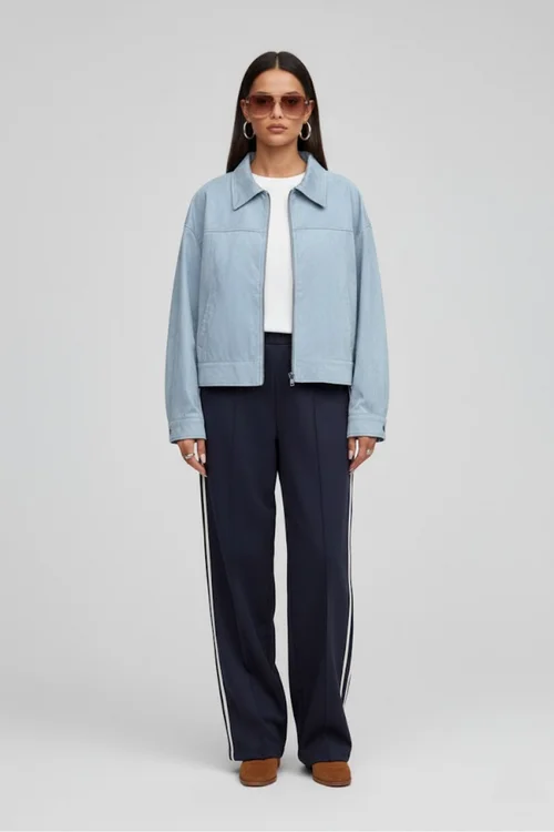 Giacca in pelle American Retro (giacca in similpelle scamosciata con cerniera, blu freddo, stile streetwear di alta qualità, autunno/inverno) SFE-00003