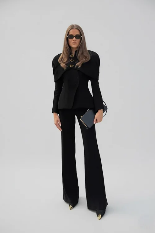 Autumn/Winter Office Women's Wear Jacket (Premium Light Luxury Retro Black Versatile Fashion Slim Top) SFE-00002