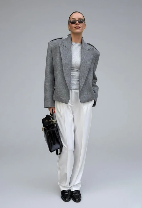 woolen Blazers Polyester (polyester fiber) Work Style Outerwear SFE-00004