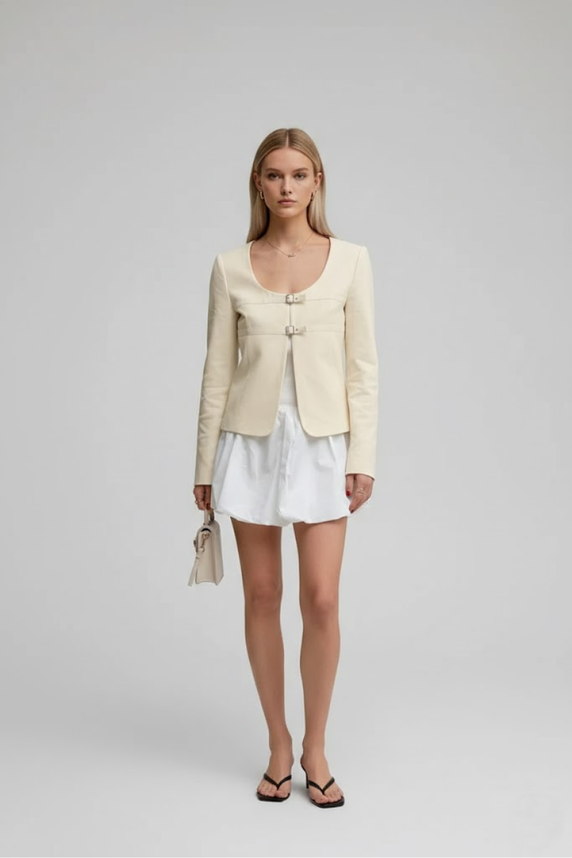 U-Neck Niche Chic Fashion Casual Beige Blazer SFE-00006