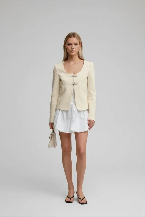 U-Neck Niche Chic Fashion Casual Beige Blazer SFE-00006