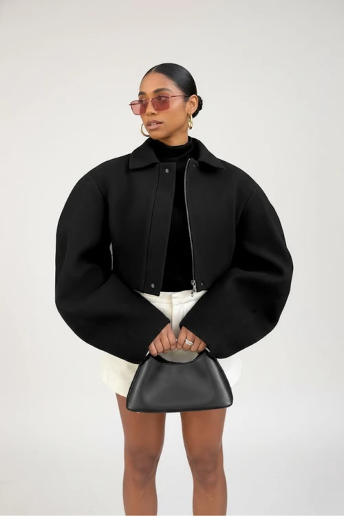 Autumn Fashion Trendy Casual Lapel Zippered Cropped Wool Blend Jacket SFE-00004