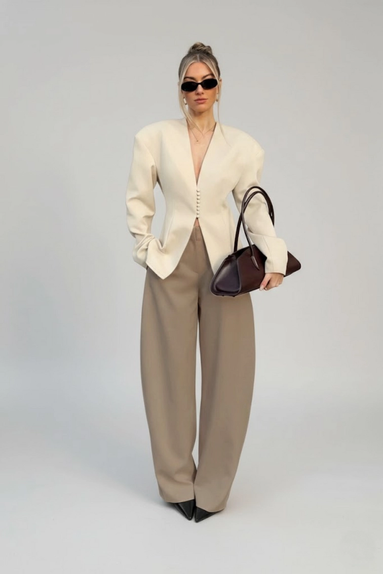 Autumn Niche Unique Waist-Cinching V-Neck Long-Sleeve Blazer SFE-00005