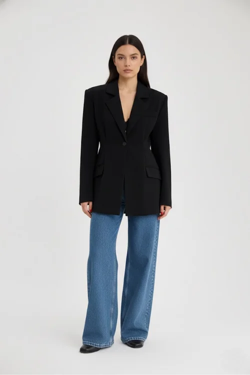 Autumn/Winter Retro Black Chic Slim-Fit Blazer Versatile Casual Fashion Notched Lapel Thin Top SFE-00010