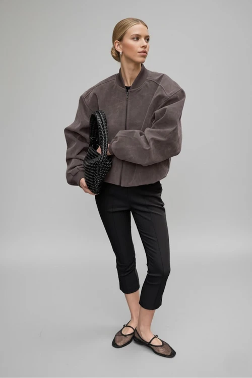 Autumn/Winter Retro Gray Suede-Like Knit V-Neck Fashion Long-Sleeve Loose Jacket SFE-00016