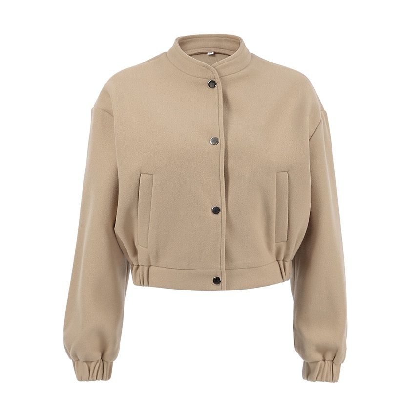 Chaqueta bomber corta color beige elegante - Prenda de abrigo informal para mujer