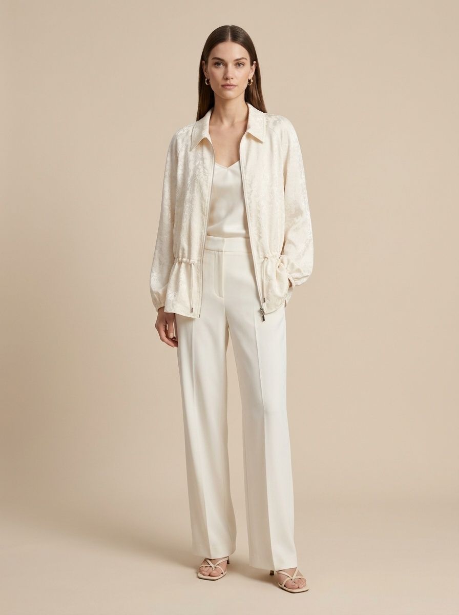 Giacca con zip e coulisse in jacquard floreale
