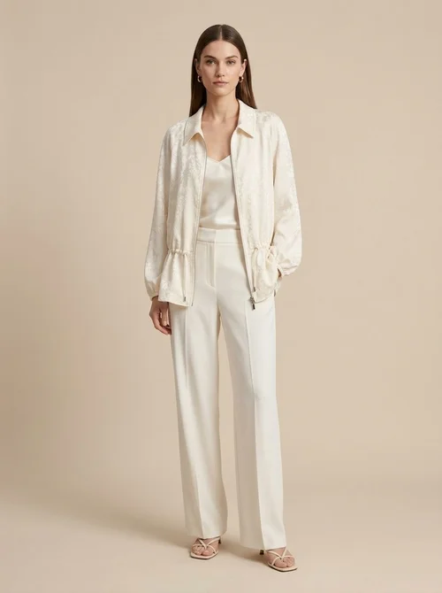 Giacca con zip e coulisse in jacquard floreale