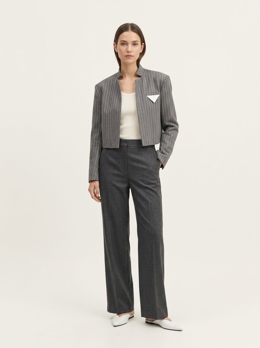 Blazer da donna corto a righe con apertura frontale