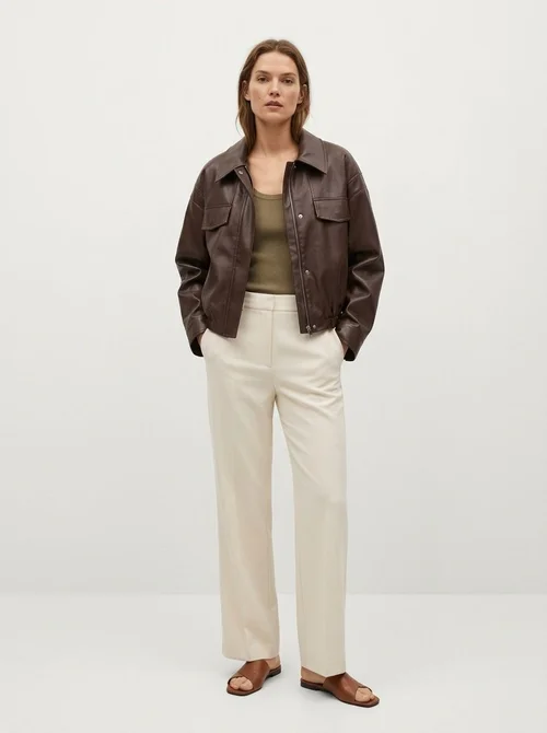 Giacca bomber da donna in similpelle marrone scuro