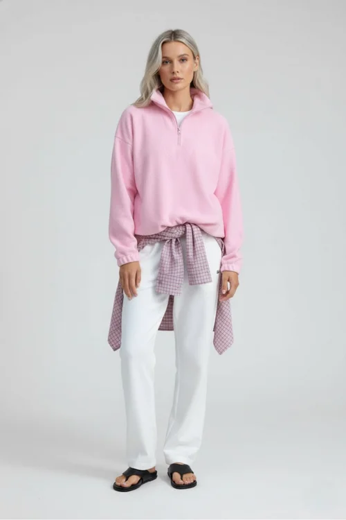 Felpa con cappuccio ampia con risvolto in sherpa/pile, nuova collezione autunno/inverno SFE-00001