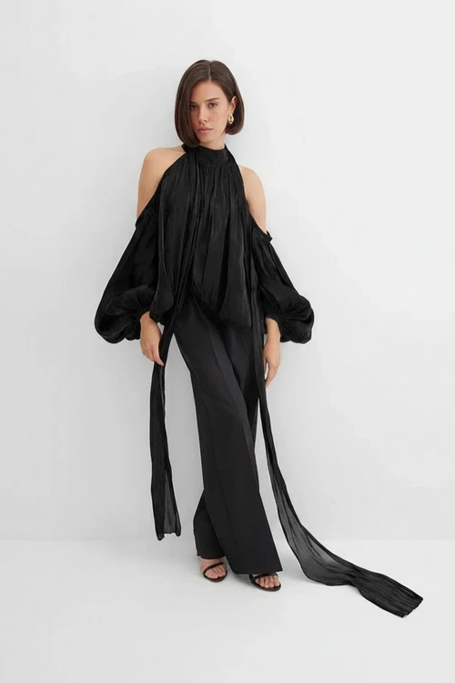 Polyester (polyester fiber) Blouses & Shirts purl Work Style Tops SFE-00007