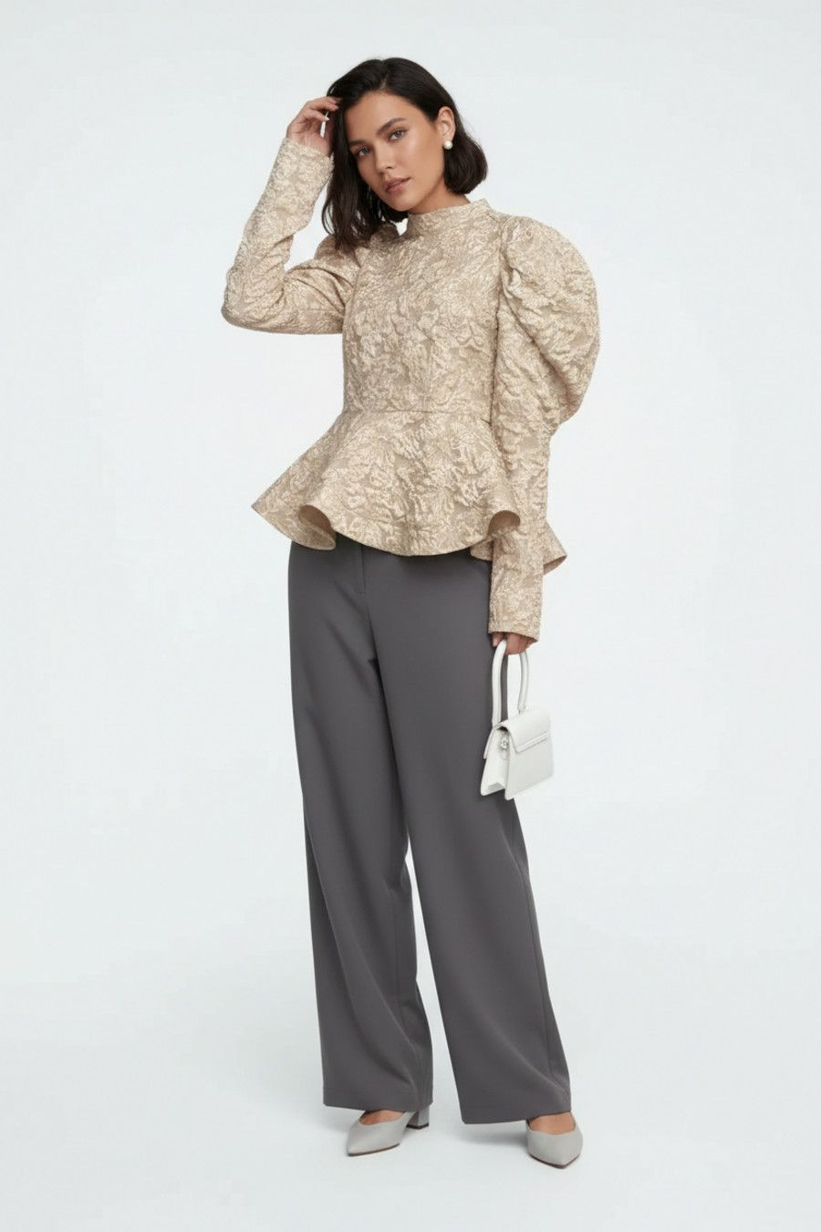 Jacquard fabric Blouses & Shirts Polyester Work Style Tops SFE-00014