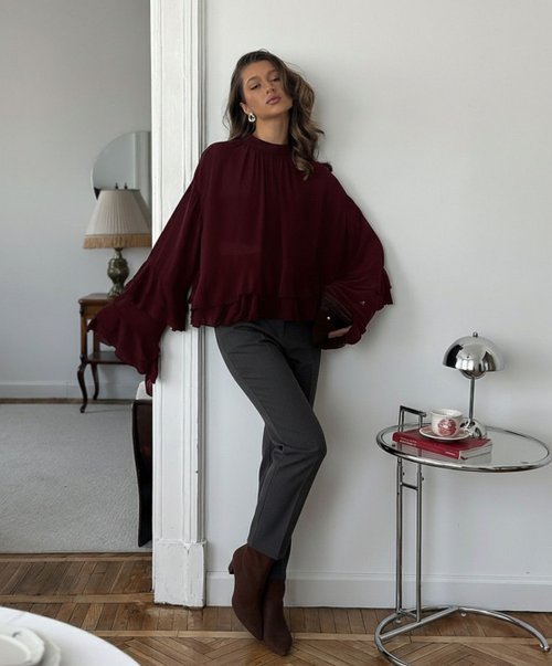 Camicette e camicie in chiffon, top in poliestere stile lavoro SFE-00034