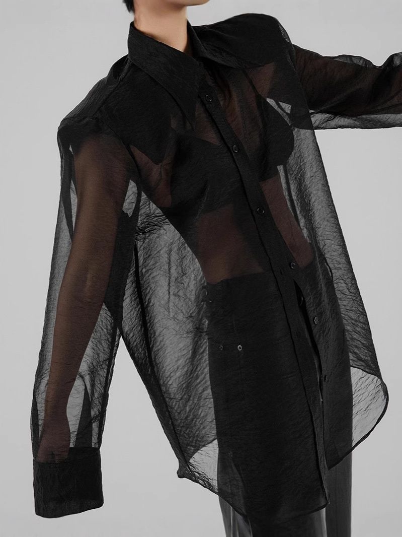 Camisa abotonada extragrande transparente - Negro y marrón