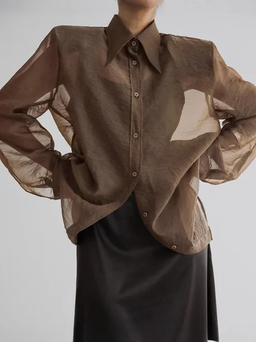 Camicia oversize trasparente con bottoni - Nero e marrone