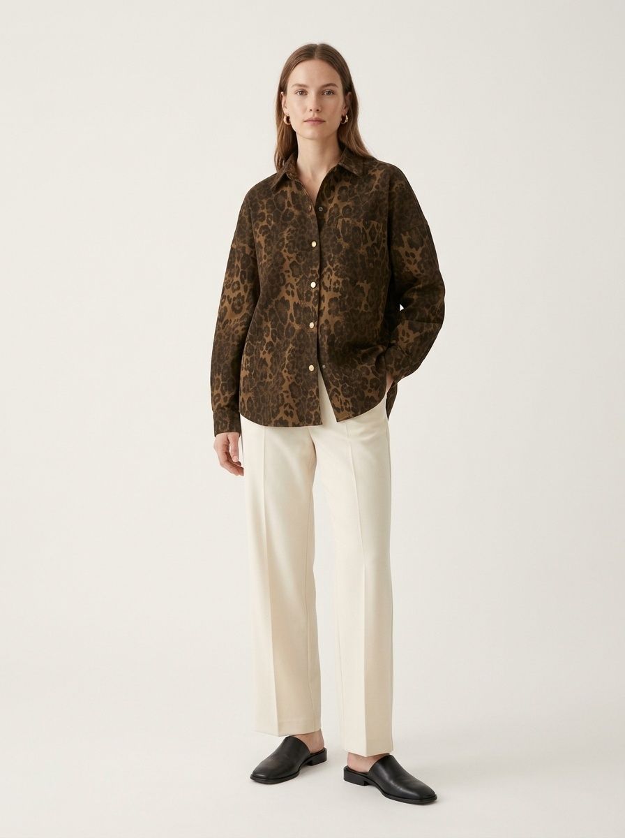 Camicia-giacca da donna oversize con stampa leopardata e bottoni