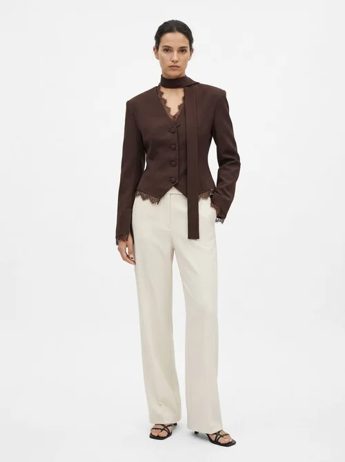Blazer da donna a maniche lunghe con scollo a girocollo e bordo in pizzo