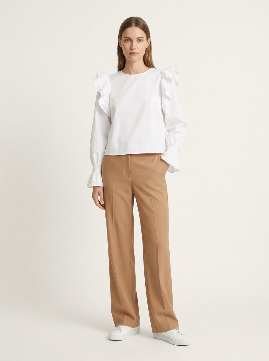 Women's White Ruffle Shoulder Open Back Blouse