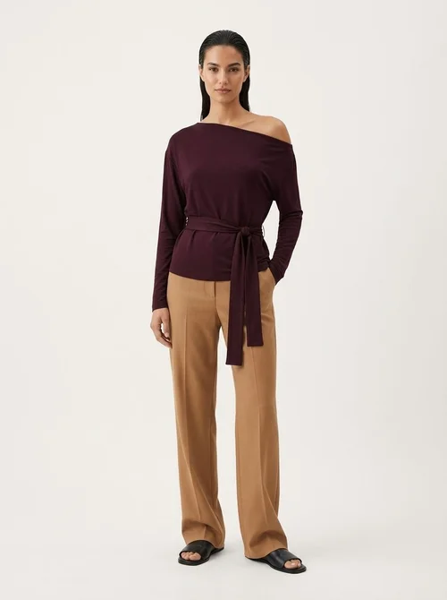 Women's Off-Shoulder Long Sleeve Tie Waist Top