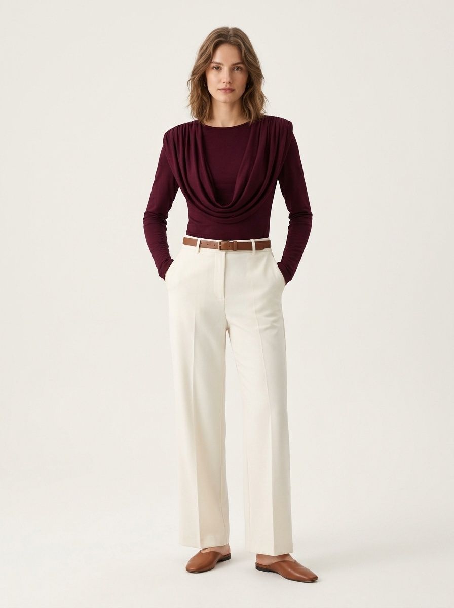 Draped Cowl Neck Long Sleeve Top