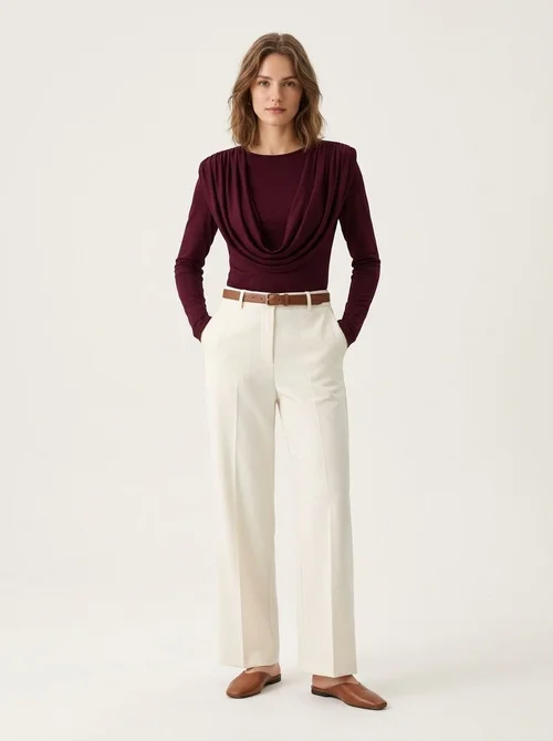 Draped Cowl Neck Long Sleeve Top