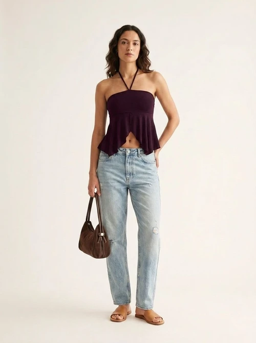 Haut bandeau dos nu à ourlet asymétrique - Cerise noire