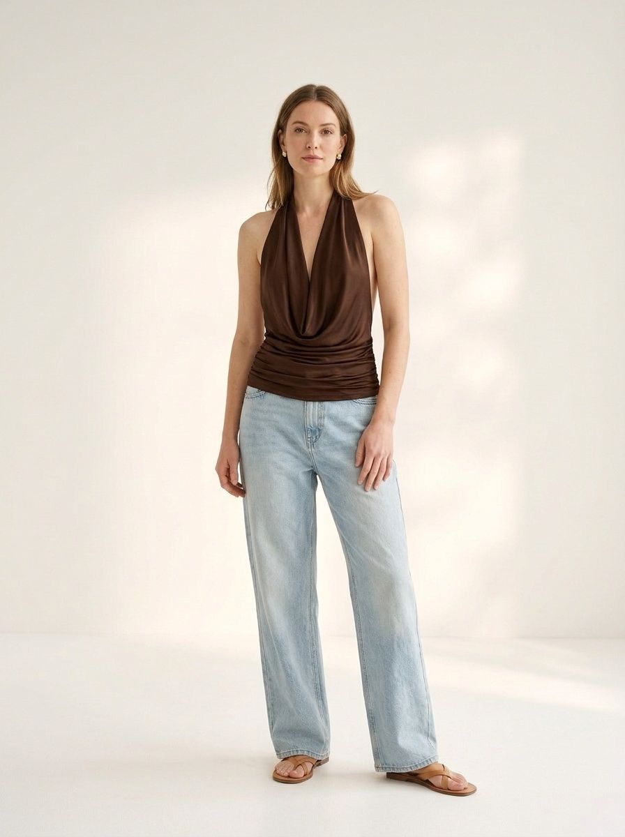 Haut dos nu chic à col bénitier drapé