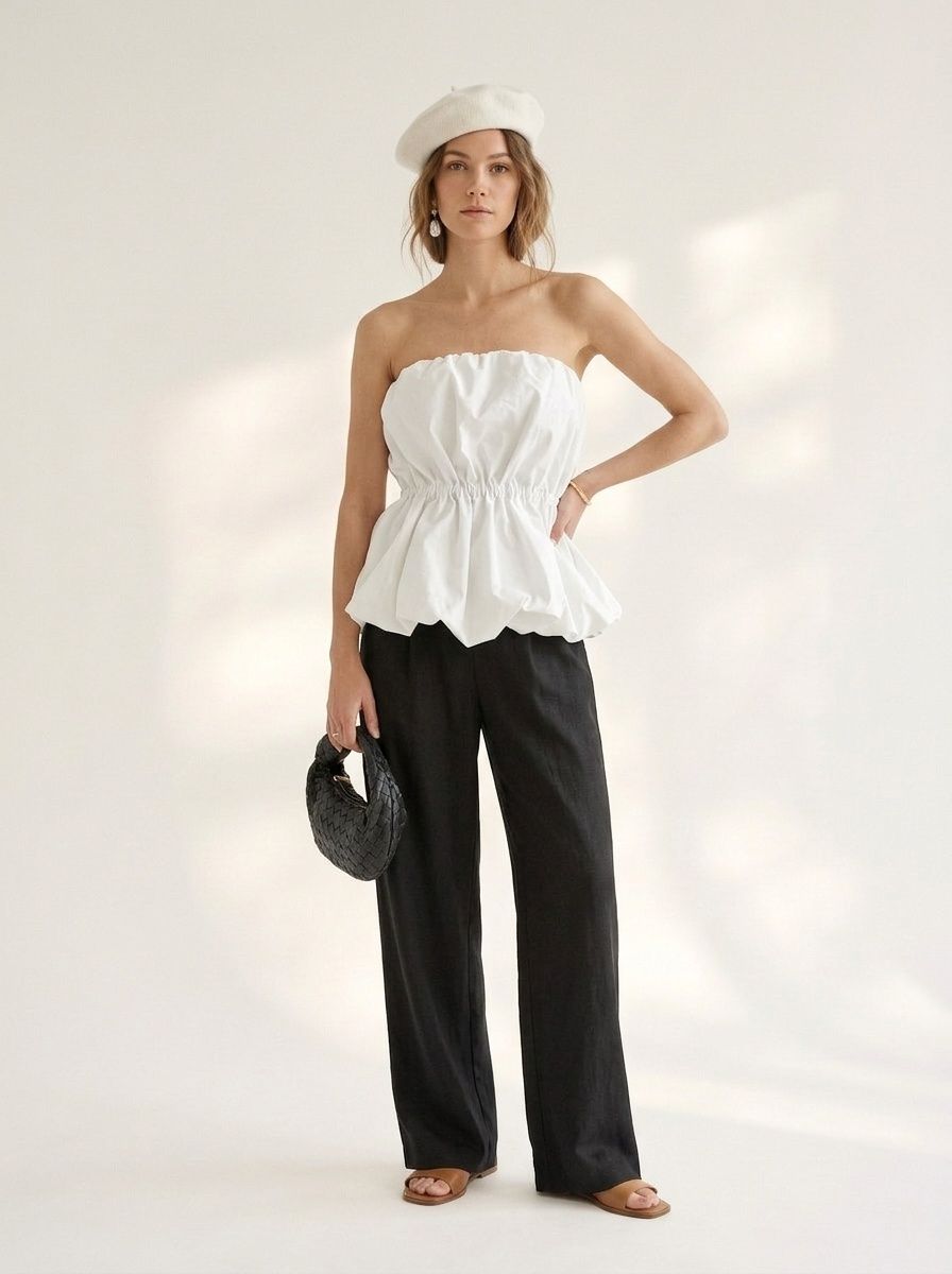 Top péplum froncé sans bretelles - Chic et tendance