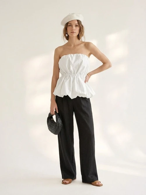 Top péplum froncé sans bretelles - Chic et tendance