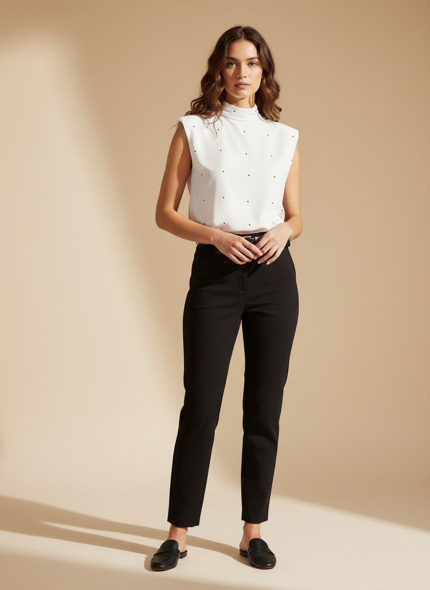 Chemisier sans manches à pois et col montant avec lien dans le dos