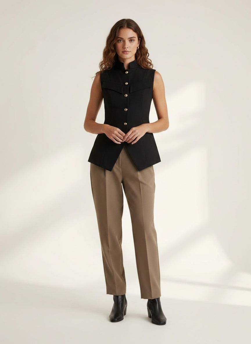 Débardeur péplum sans manches à col montant