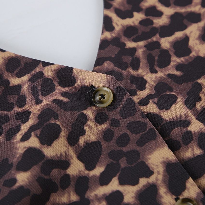 Top halter con estampado de leopardo - Blusa sin espalda con botones en la parte delantera