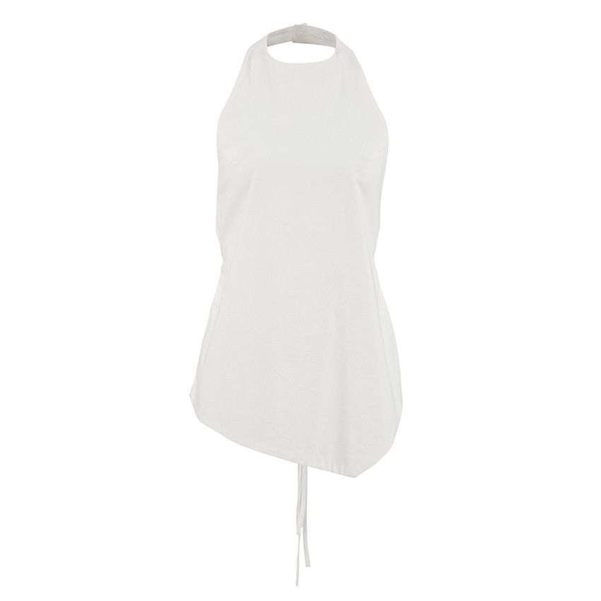 Top asimétrico con cuello halter y espalda anudada - Elegante mezcla de lino blanco