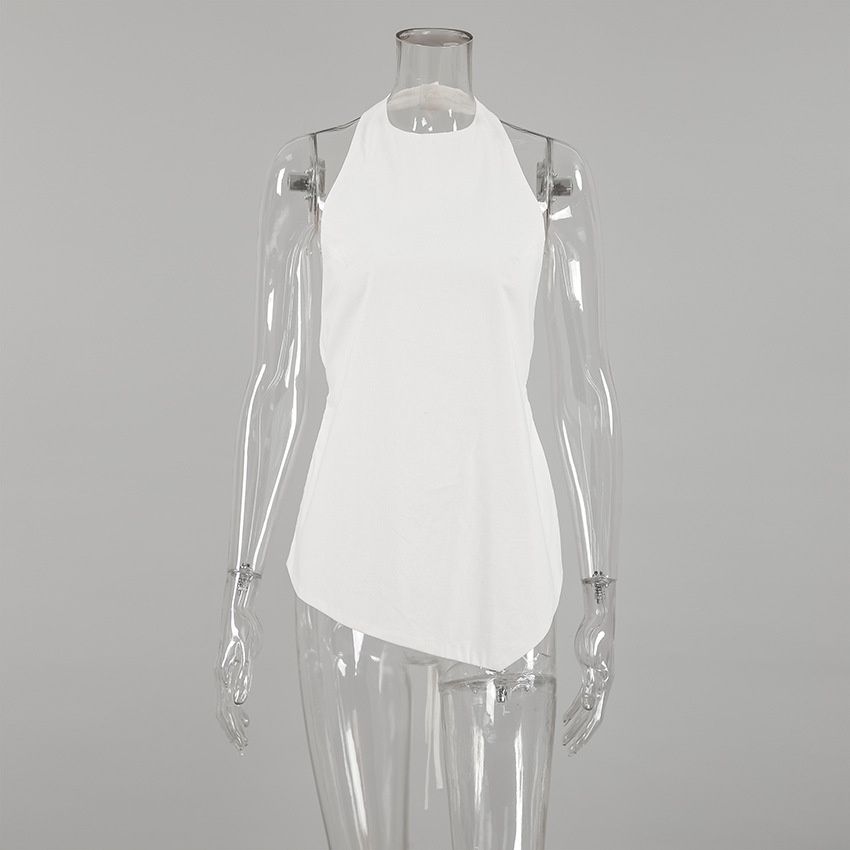 Top asimétrico con cuello halter y espalda anudada - Elegante mezcla de lino blanco