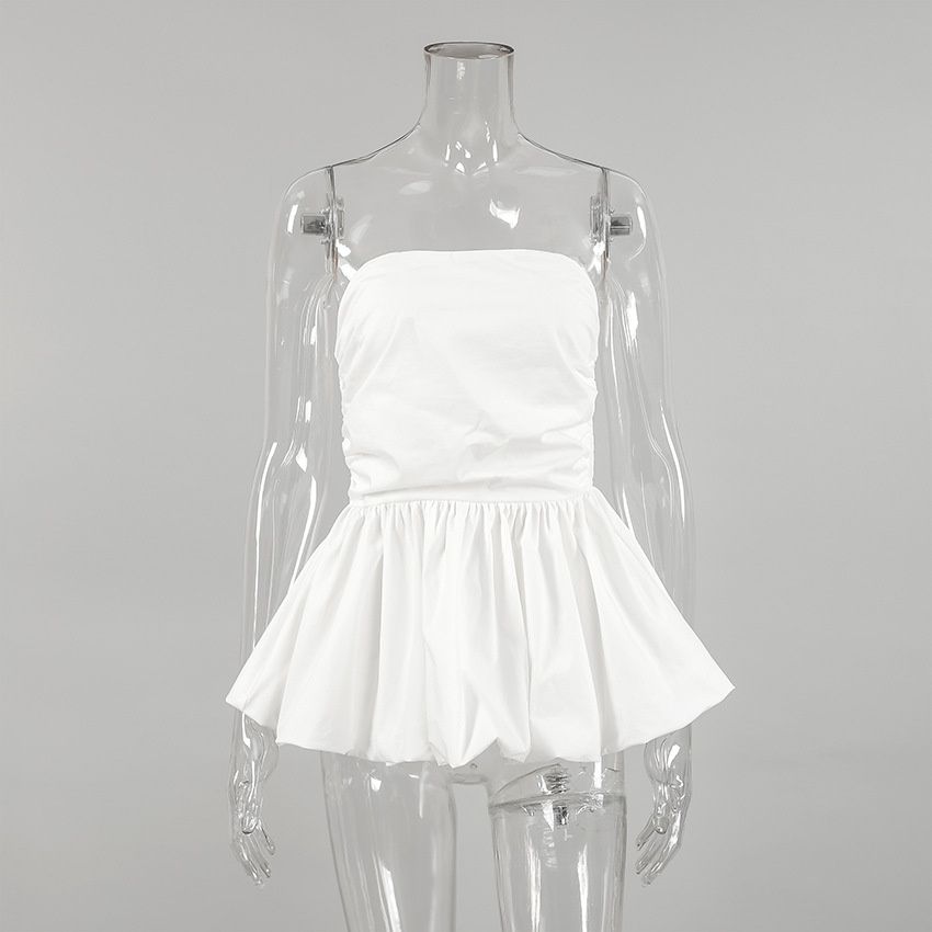 Top de burbuja peplum blanco sin tirantes elegante